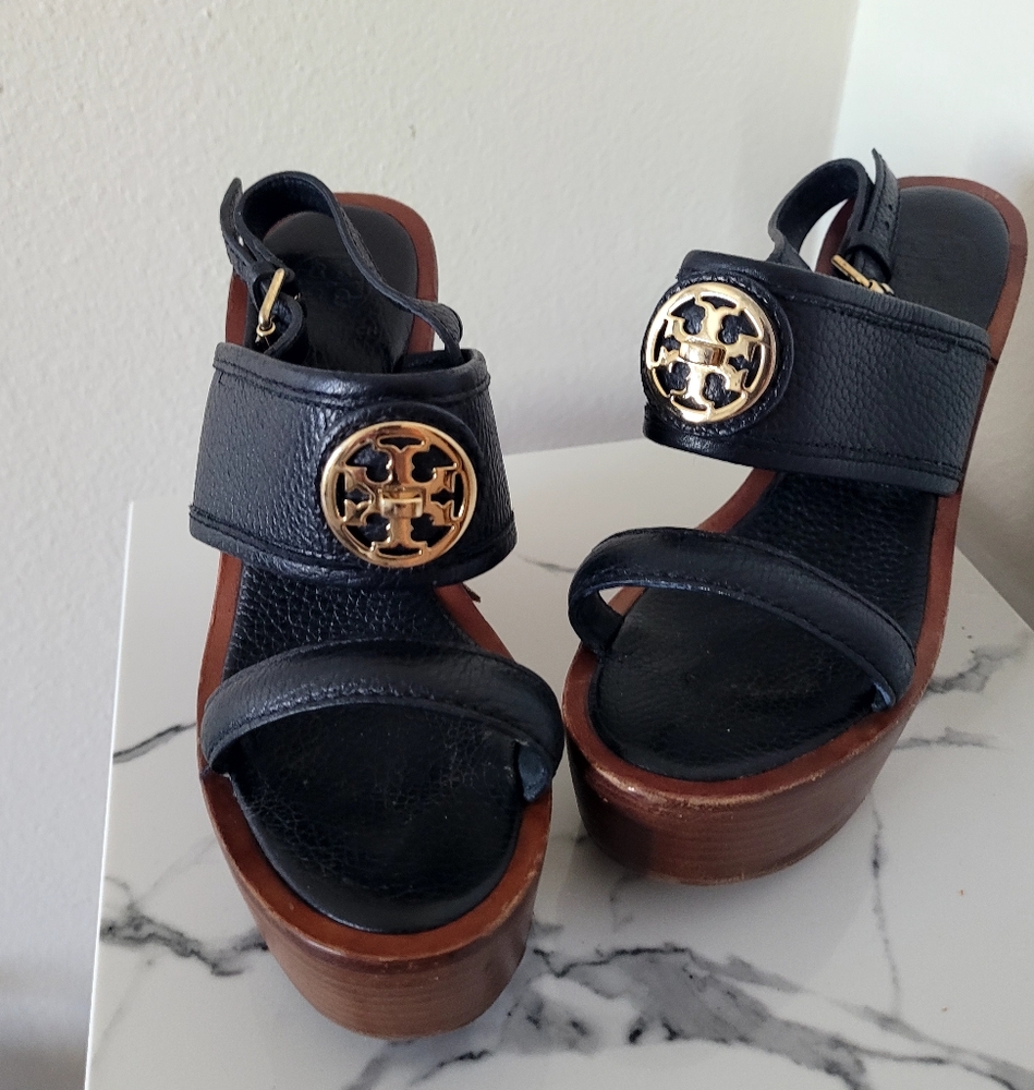 Tory Burch Black Leather Platform Sandals